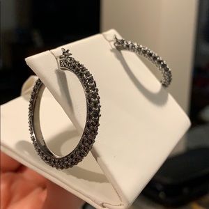 Black crystal hoop earrings